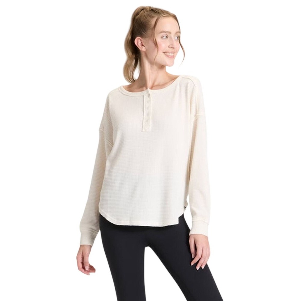 JoyLab Women's Cream White Waffle Knit Henley Long Sleeve Tee Shirt Size XL